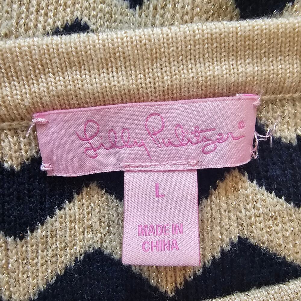 Lilly Pulitzer Chevron Knit Shift Dress Navy Cream Merino Wool Size L - Picture 5 of 9
